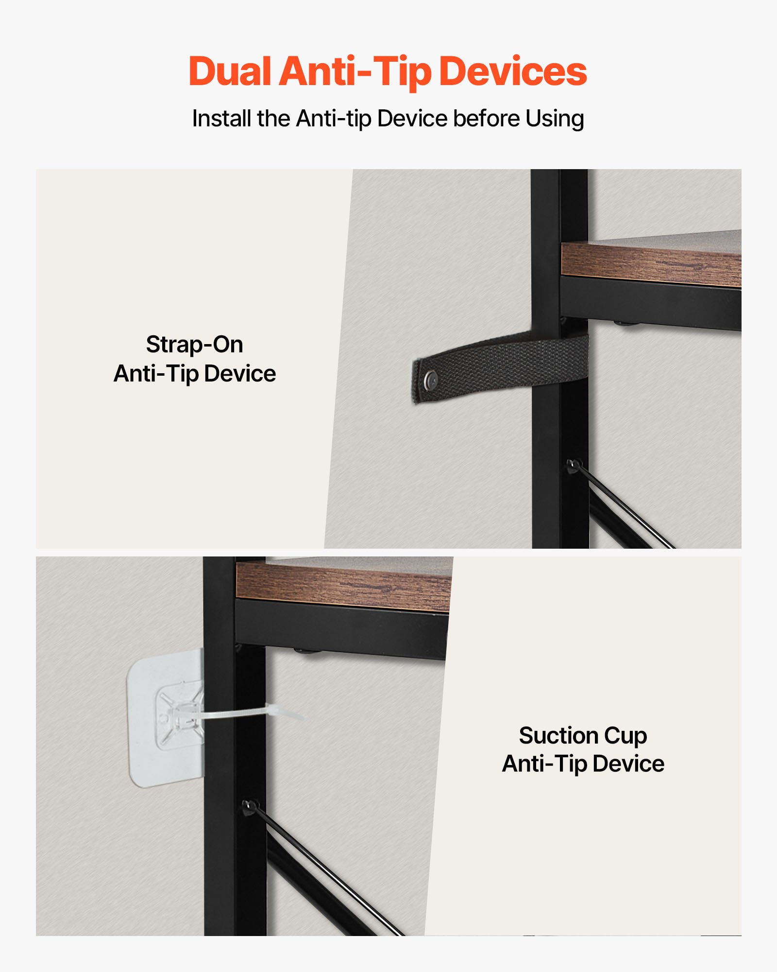 VEVOR 6-laags hoekschap, hoge hoekstandaard met deuren, L-vormig opbergrek met metalen frame en houten planken, staande boekenplank voor slaapkamer, woonkamer, kantoor, bruin