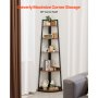 VEVOR 5 Tier Corner Shelf, Tall Corner Bookshelf Plant Rack, Wall Shelves Tower Storage Organizer with Metal Frame & Wooden Shelves, Narrow Display Book Shelf Rack for Bedroom, Living Room, Office
