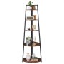 VEVOR 5 Tier Corner Shelf, Tall Corner Bookshelf Plant Rack, Wall Shelves Tower Storage Organizer with Metal Frame & Wooden Shelves, Narrow Display Book Shelf Rack for Bedroom, Living Room, Office