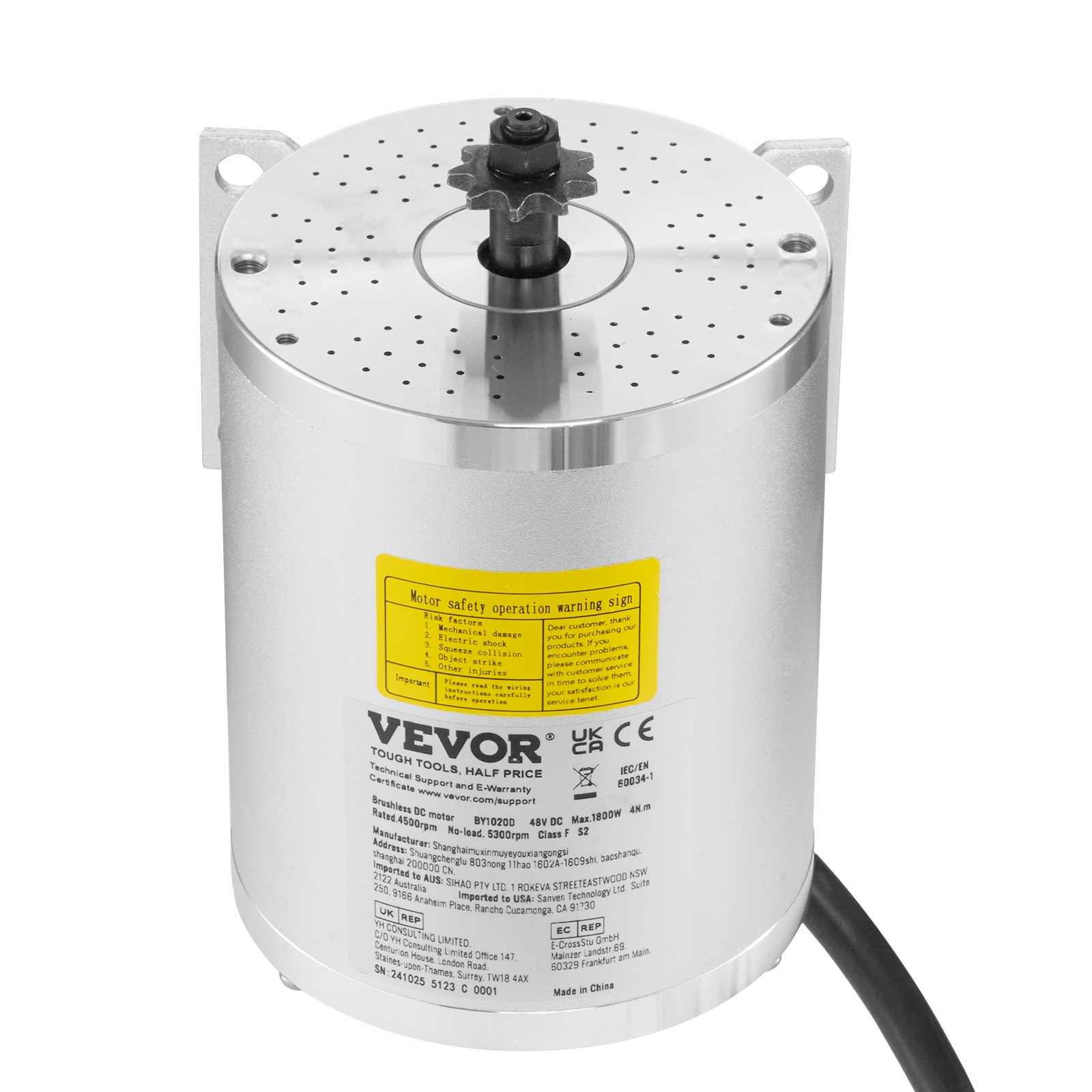 VEVOR 1800W elektrische borstelloze DC-motorkit, elektromotor - 48V 4500RPM motor met verbeterde snelheidsregelaar, gashendelkit voor go-karts, e-bikes, motorfietsen, scooters