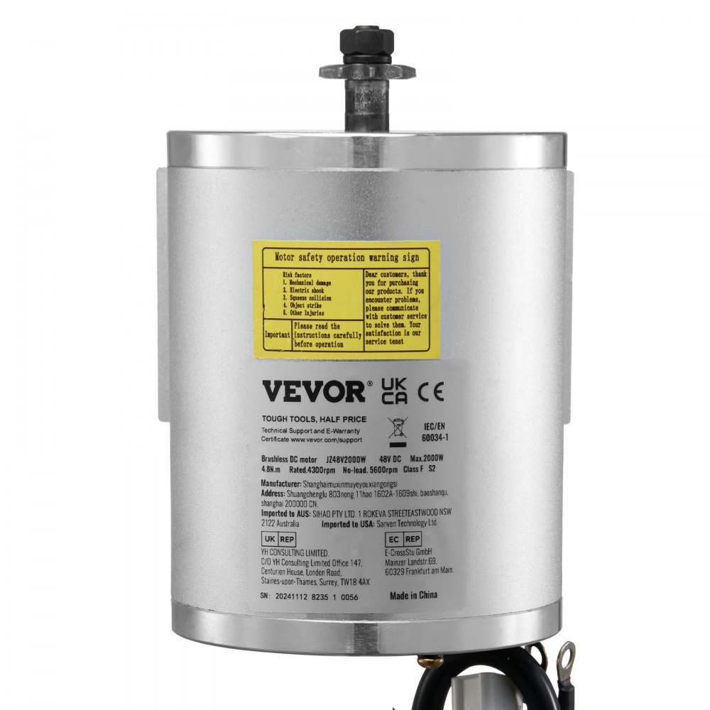 VEVOR 2000W elektrische borstelloze DC-motorkit - 48V 4300RPM 4,8Nm elektrische motor met verbeterde snelheidsregelaar, ideaal voor go-karts, e-bikes, motorfietsen en scooters
