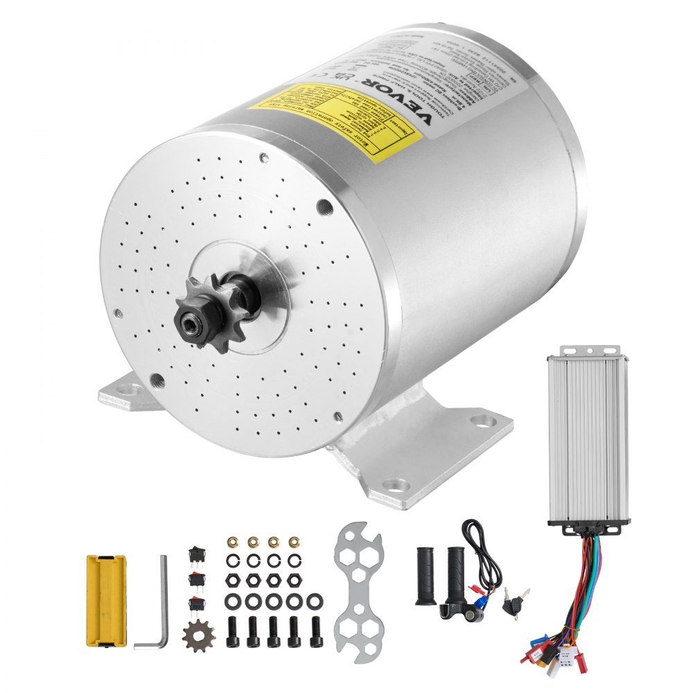 VEVOR 2000W elektrische borstelloze DC-motorkit - 48V 4300RPM elektrische motor met verbeterde snelheidsregelaar en gashendelkit voor go-karts, e-bikes, motorfietsen, scooters, doe-het-zelf