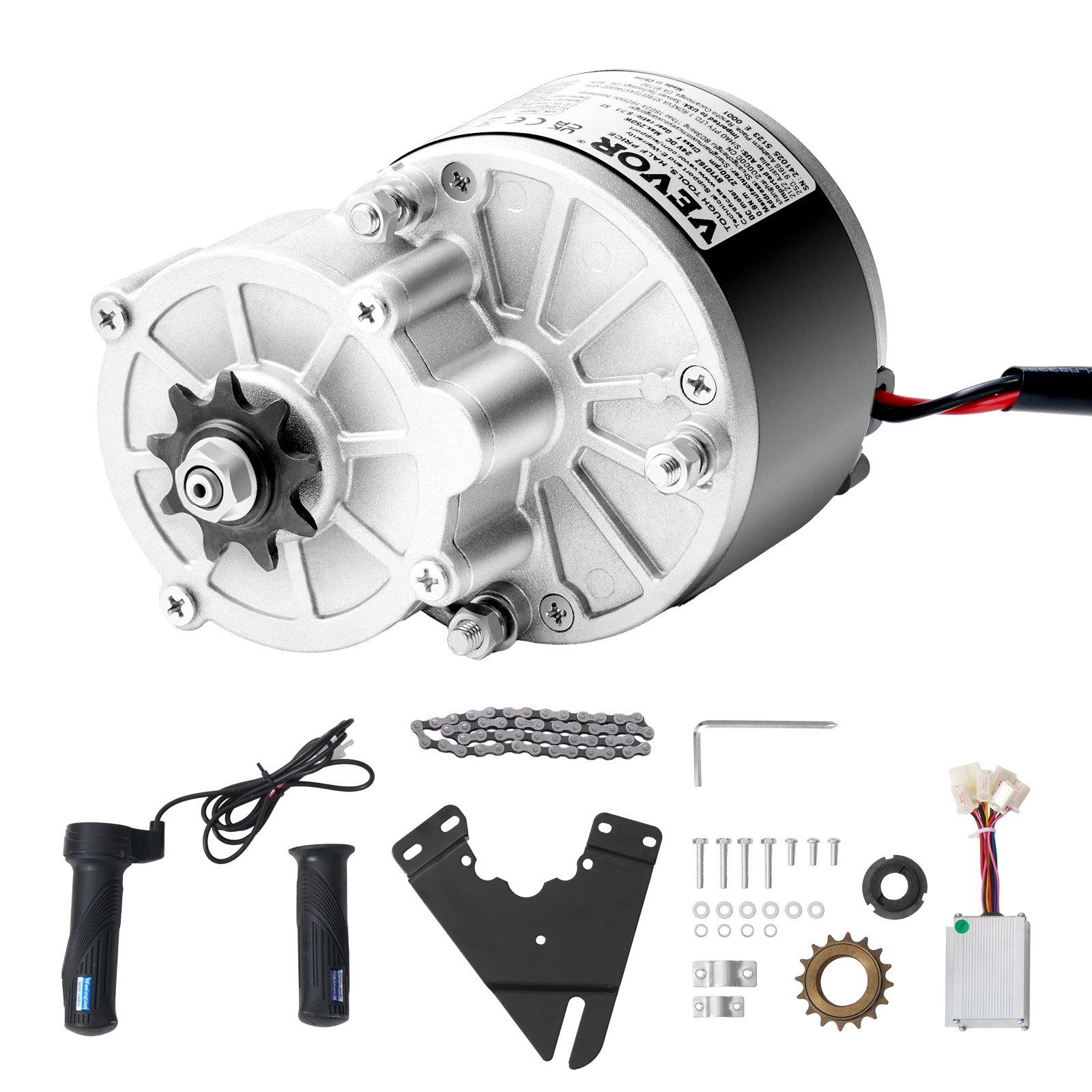 VEVOR 250W elektrische DC-motorkit, krachtige elektromotor – 24V 2700 RPM geborstelde motor met verbeterde snelheidsregelaar en gashendelkit voor skelters, e-bikes, motorfietsen en scooters.