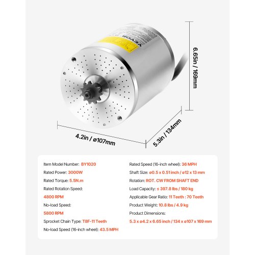 Borstelloze motor, 3000 W, 6600 tpm, 72 V DC gelijkstroommotor, sterke prestaties, elektromotor voor go-kart, elektrische e-skateboarding longboard Borstelloze motor, 3000 W, 6600 tpm, 72 V DC gelijkstroommotor, sterke prestaties, elektromotor voor go-kart, elektrische e-skateboarding longboard