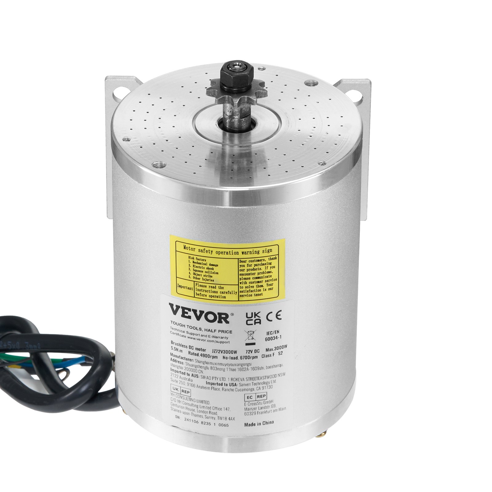 VEVOR 3000W elektrische borstelloze DC-motorkit – 72V 4900 RPM motor met verbeterde snelheidsregelaar en gashendelkit voor skelters, e-bikes, motorfietsen, scooters en doe-het-zelfprojecten