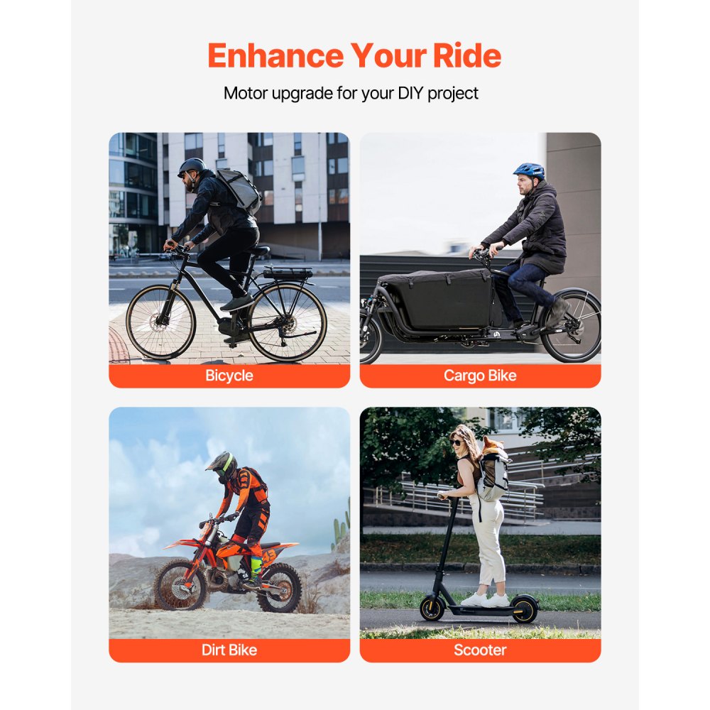 VEVOR 350W elektrische gelijkstroommotor, krachtige elektromotor, 24V, 3000 tpm, borstelmotor voor skelters, elektrische crossmotor voor e-bikes, motorfietsen, scooters en doe-het-zelfprojecten.