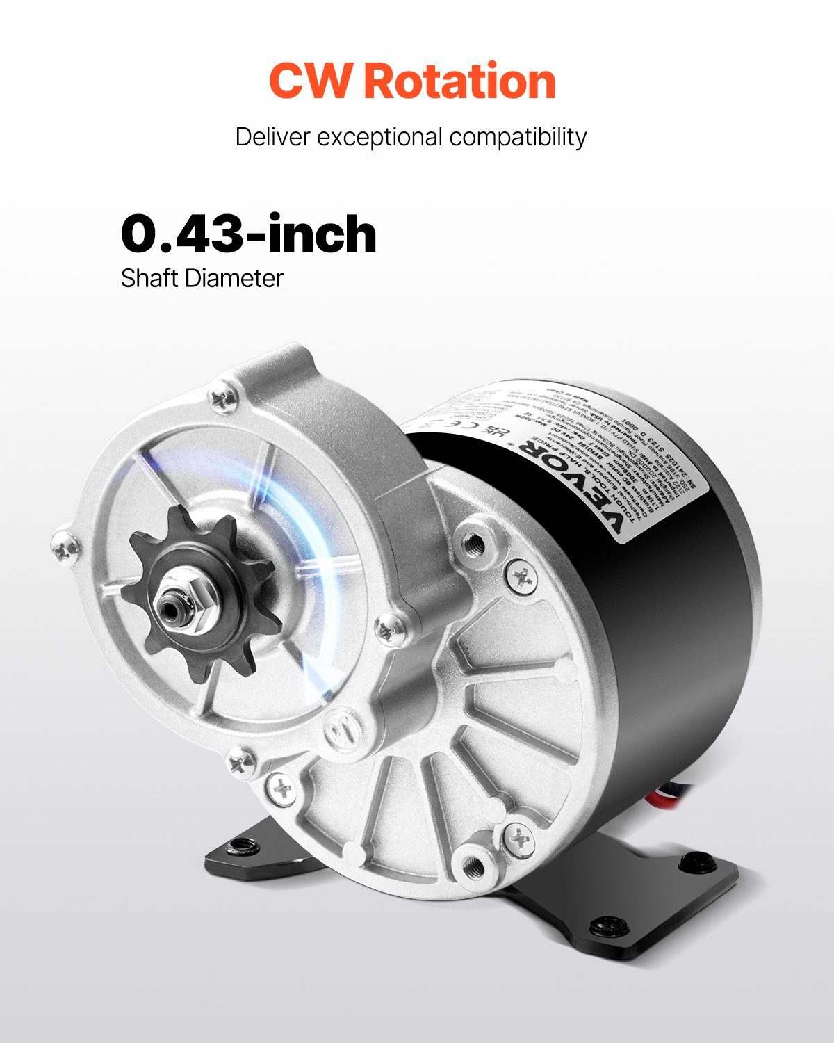 VEVOR 350W elektrische gelijkstroommotor, krachtige elektromotor, 24V, 3000 tpm, borstelmotor voor skelters, elektrische crossmotor voor e-bikes, motorfietsen, scooters en doe-het-zelfprojecten.