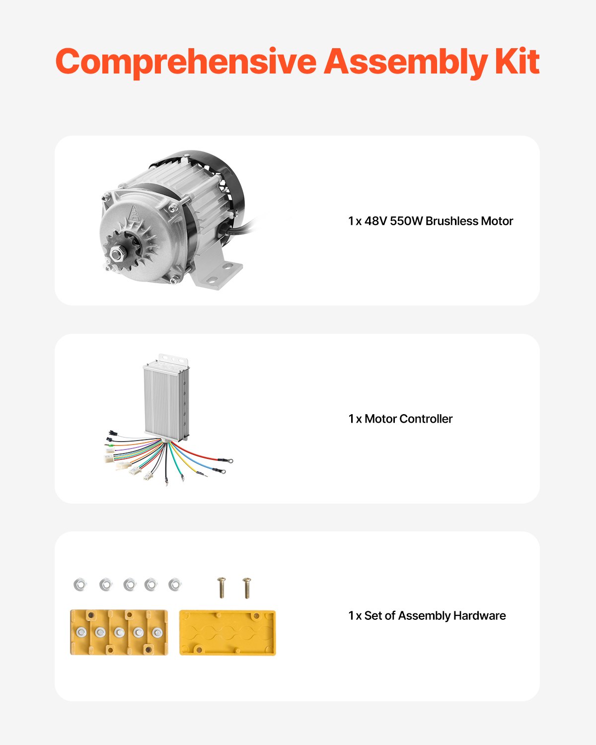 VEVOR 500W borstelloze DC-elektromotorkit, borstelloze elektromotor – 48V 2700 RPM motor met verbeterde snelheidsregelaar voor skelters, e-bikes, motorfietsen en scooters