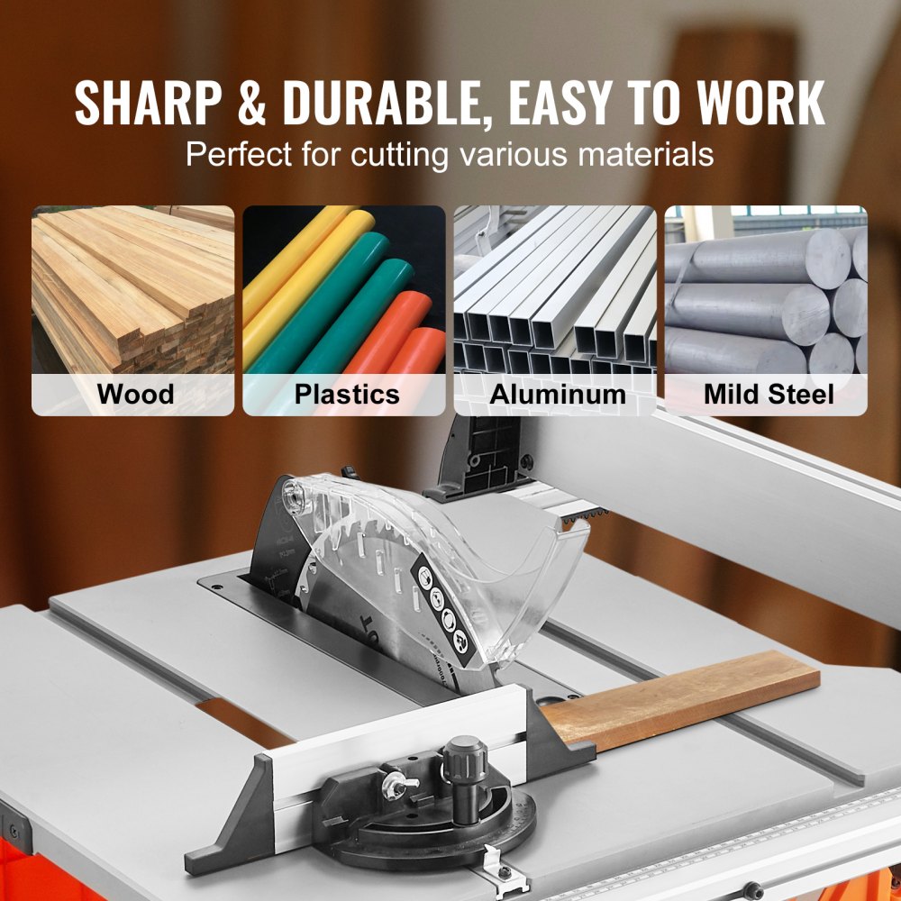 VEVOR Table Saw for Jobsite, 10-inch 8-Amp, 25-in Max Rip Capacity, Cutting Speed up to 4400RPM, 40T Blade, Portable Compact Tablesaw with Sliding Miter Gauge for DIY Woodworking and Furniture Making