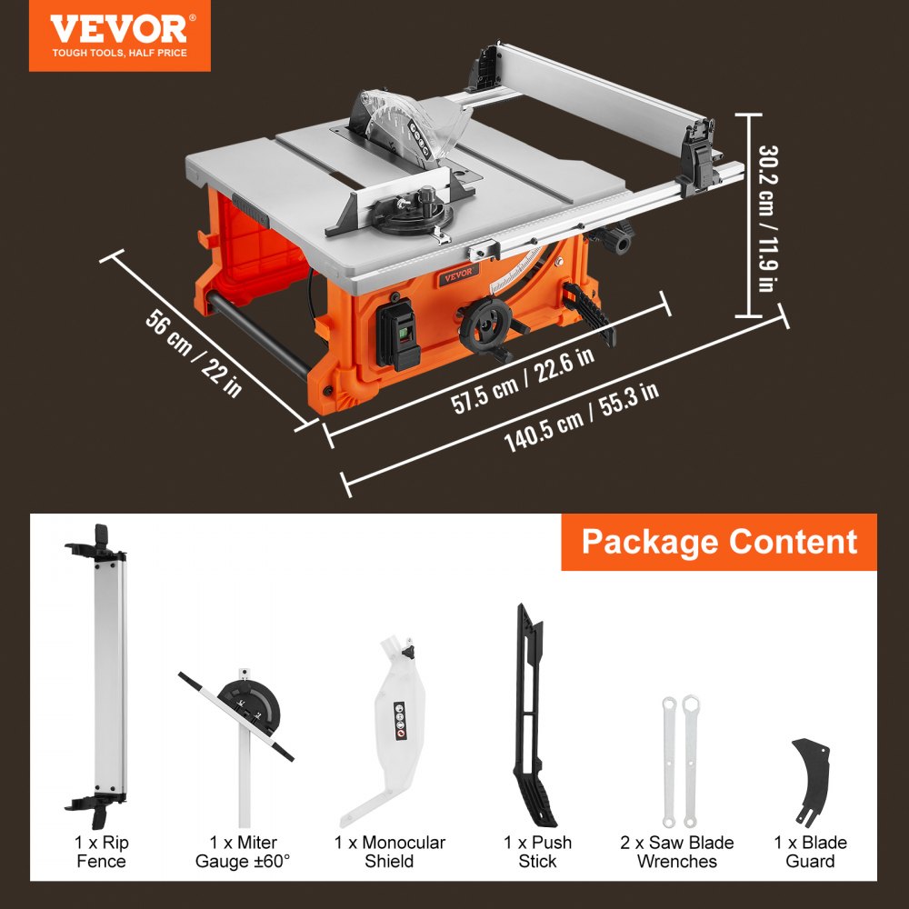 VEVOR Tafelzaag 4400 tpm, 1800W Tafelzaag, 85 mm bij 90° dwarssnede / 60 mm bij 45° schuine snede, Hoekstop -60˚/60˚, Ideaal voor het zagen van hout en doe-het-zelf houtbewerkingsprojecten