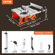 VEVOR Table Saw for Jobsite, 10-inch 8-Amp, 25-in Max Rip Capacity, Cutting Speed up to 4400RPM, 40T Blade, Portable Compact Tablesaw with Sliding Miter Gauge for DIY Woodworking and Furniture Making