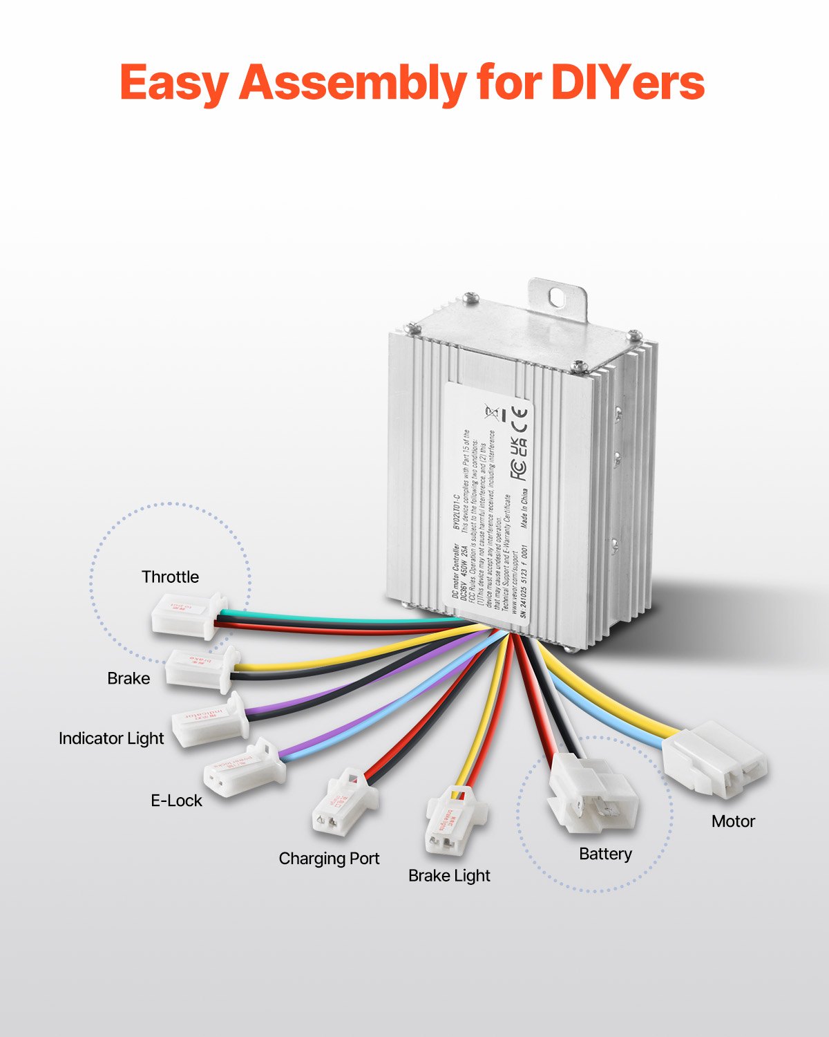 VEVOR 450W geborstelde elektrische DC-motor - 36V, 3000RPM motor met verbeterde snelheidsregelaar en duimgashendelset, elektrische motor voor go-karts, e-bikes, motorfietsen, scooters