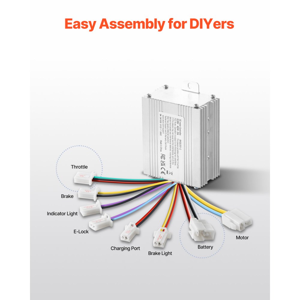 VEVOR 450W geborstelde elektrische DC-motor - 36V, 3000RPM-motor met verbeterde snelheidsregelaar en draaigreepgashendel, elektrische motor voor go-karts, e-bikes, motorfietsen, scooters