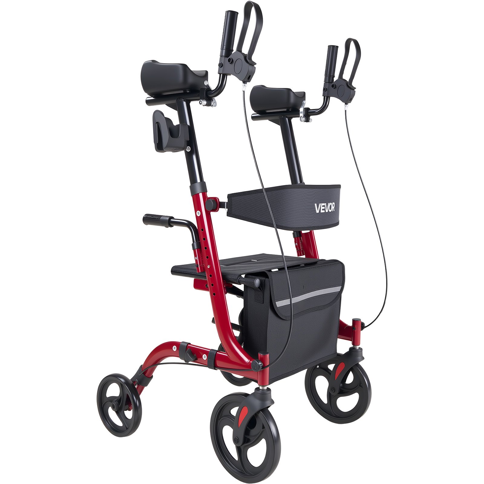VEVOR Opvouwbare Rollator met Zitje, Lichtgewicht Looprek met 4 PVC-banden, Loophulp tot 136 kg met Rugleuning, Tas, Stokhouder, In hoogte verstelbaar Loophulp met Vergrendelfunctie voor Senioren, Rood