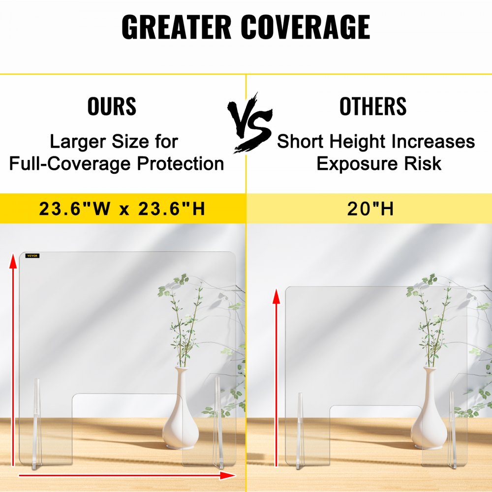 VEVOR Sneeze Guard for Counter 24"x24" Acrylic Shield for Desk 0.2" Thick Acrylic Board Acrylic Shield for Counter with Transaction Window Acrylic Sneeze Guard for Cashier Counters, Banks, Restaurants