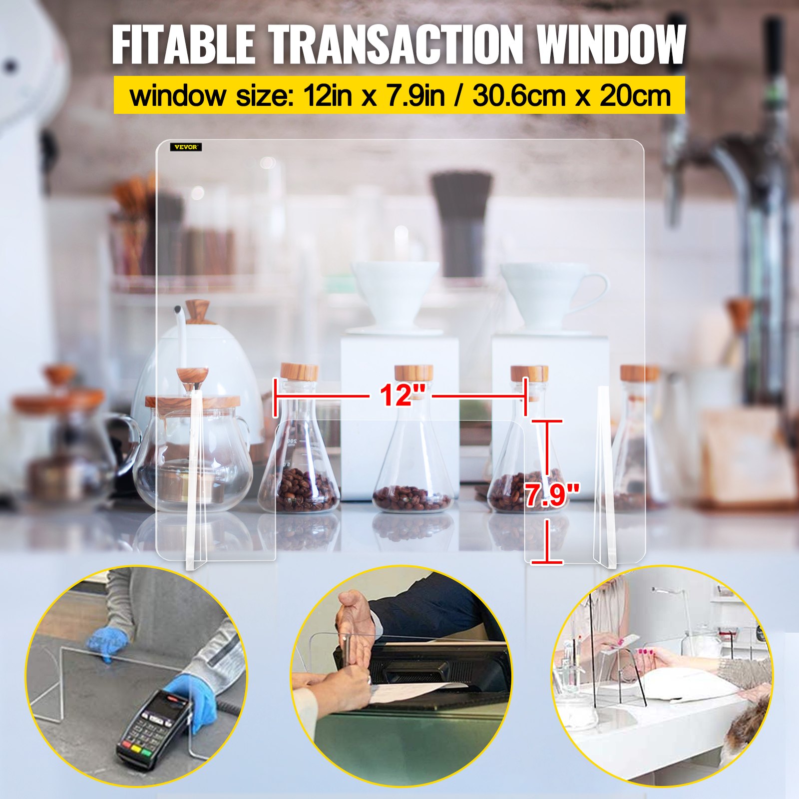 VEVOR Sneeze Guard for Counter 24"x24" Acrylic Shield for Desk 0.2" Thick Acrylic Board Acrylic Shield for Counter with Transaction Window Acrylic Sneeze Guard for Cashier Counters, Banks, Restaurants