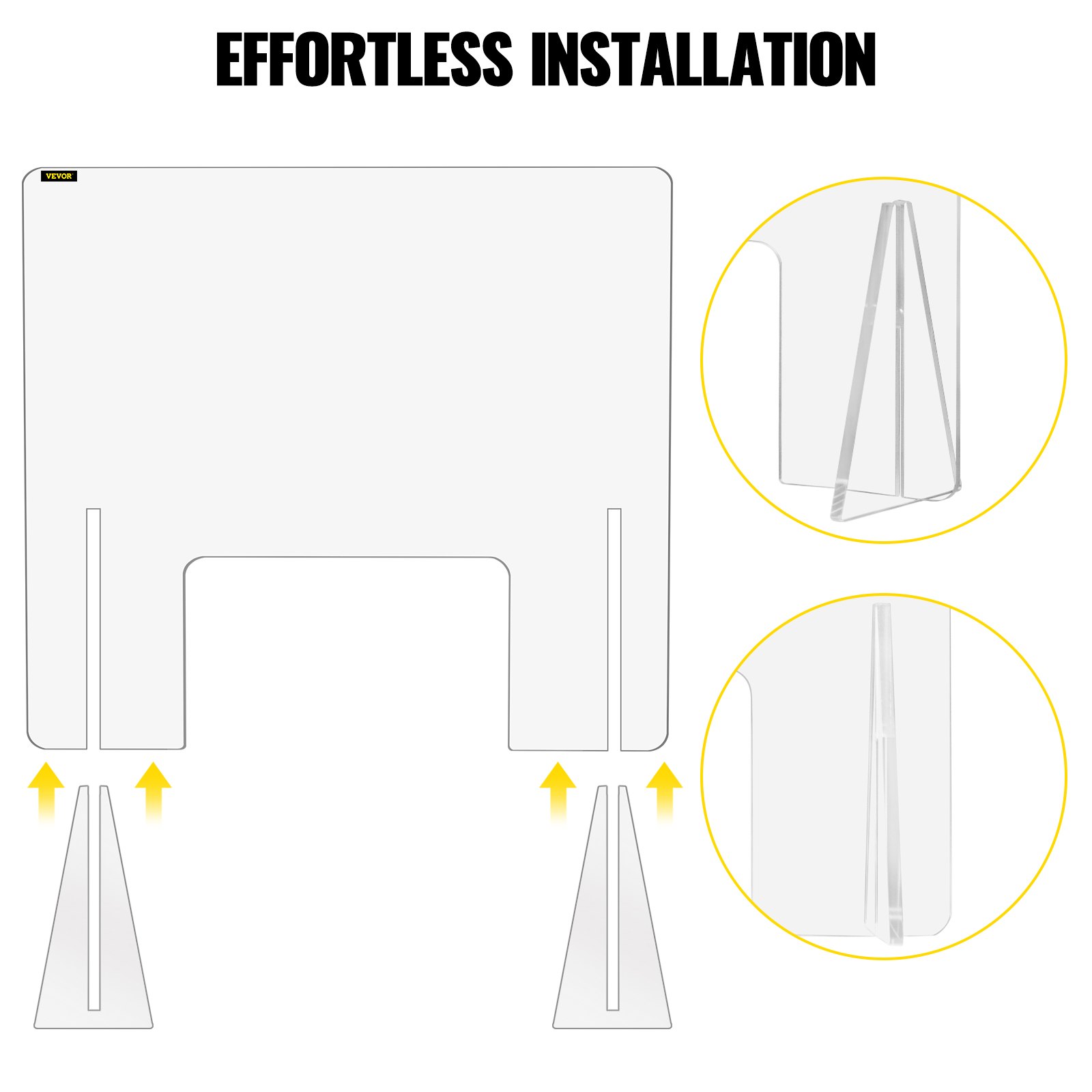 VEVOR Sneeze Guard for Counter 24"x24" Acrylic Shield for Desk 0.2" Thick Acrylic Board Acrylic Shield for Counter with Transaction Window Acrylic Sneeze Guard for Cashier Counters, Banks, Restaurants