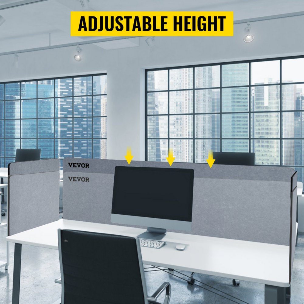 VEVOR Desk Divider 60'' Desk Privacy Panel, 3 Panels Privacy Acoustic Panel, Sound Absorbing Acoustic Privacy Panel, Reduce Noise and Visual Distractions, Lightweight Clamp-on Divider Light Gray