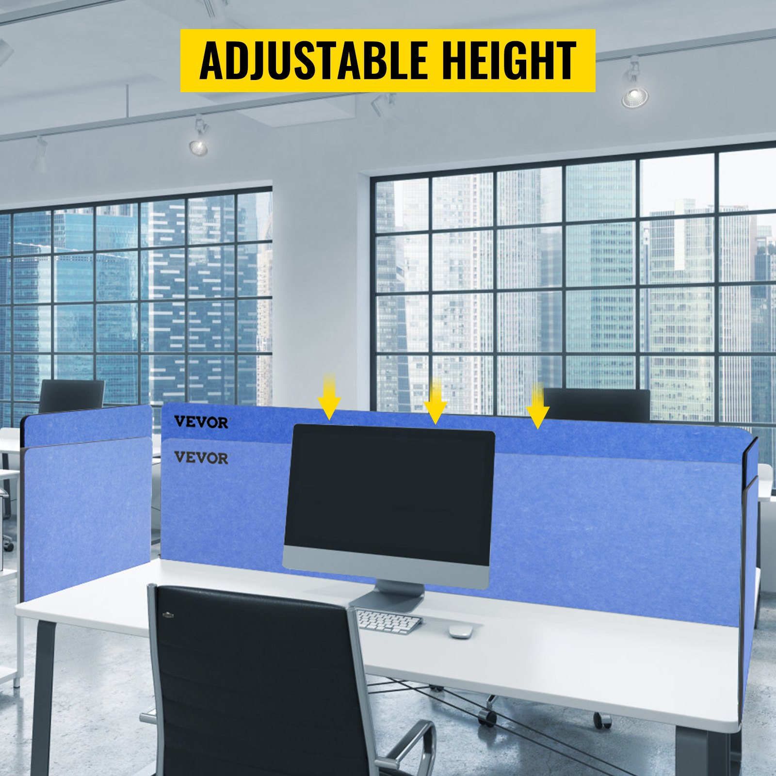 VEVOR Desk Divider 60'' Desk Privacy Panel, 3 Panels Privacy Acoustic Panel, Sound Absorbing Acoustic Privacy Panel, Reduce Noise and Visual Distractions, Lightweight Clamp-on Divider Navy Blue