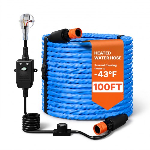 VEVOR Verwarmde Waterslang voor Campers 30,48 m, Drinkwaterslang voor Wassen en Douchen, met Thermostaat, -43 °C Vorstbestendig, Aardlekschakelaar (RCD), Gegolfd oppervlak, 16 mm Binnendiameter