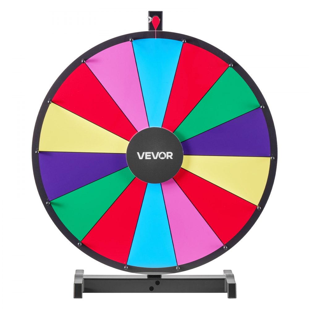VEVOR 610 mm Spinning Prize Wheel, 14 Slots Spinning Wheel with Stand, Tabletop Win Fortune Roulette with a Dry Erase and 2 Markers, 6 Colors, Easy Assembly, for Party Pub Trade Show Carnival Events