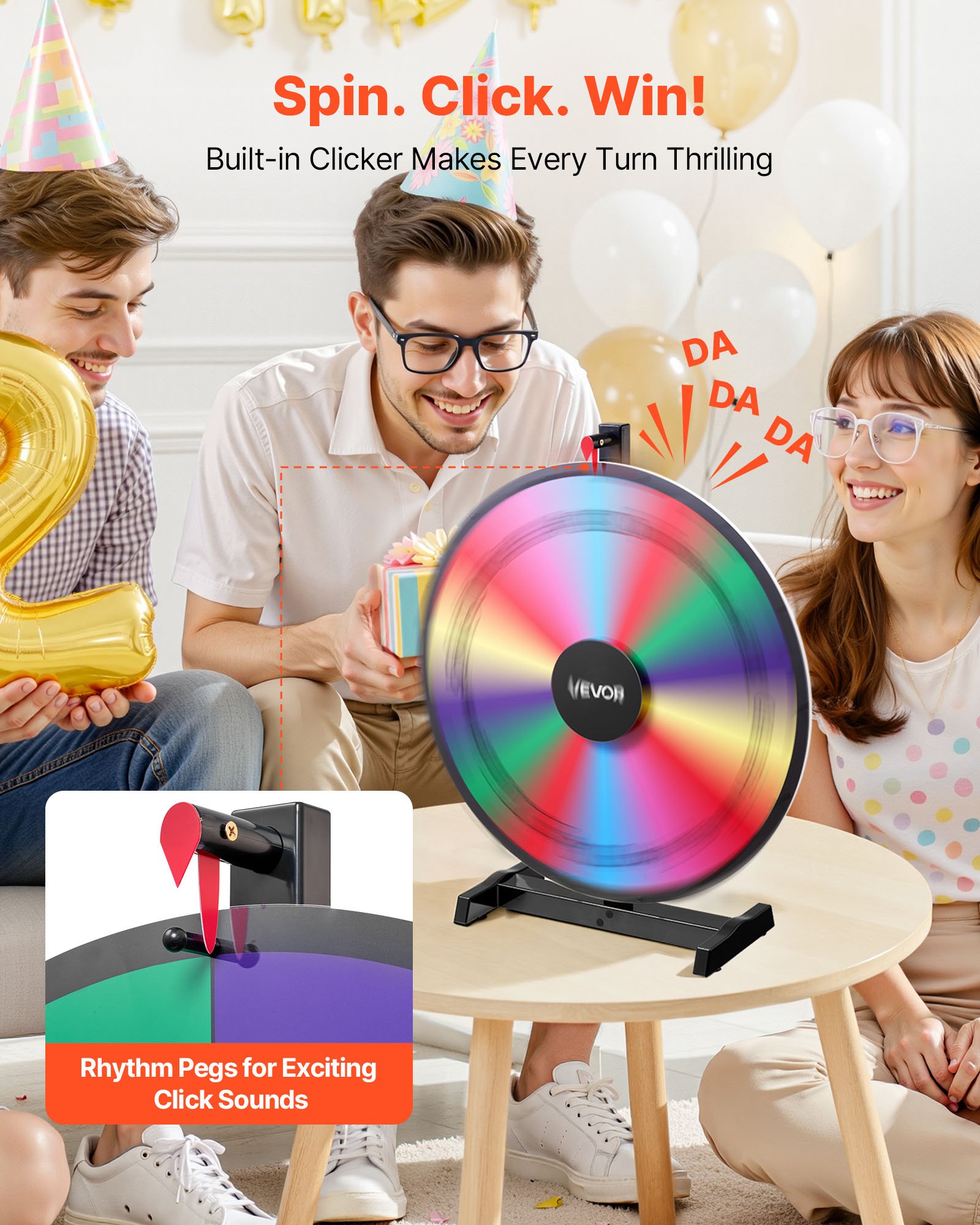 VEVOR 610 mm Spinning Prize Wheel, 14 Slots Spinning Wheel with Stand, Tabletop Win Fortune Roulette with a Dry Erase and 2 Markers, 6 Colors, Easy Assembly, for Party Pub Trade Show Carnival Events