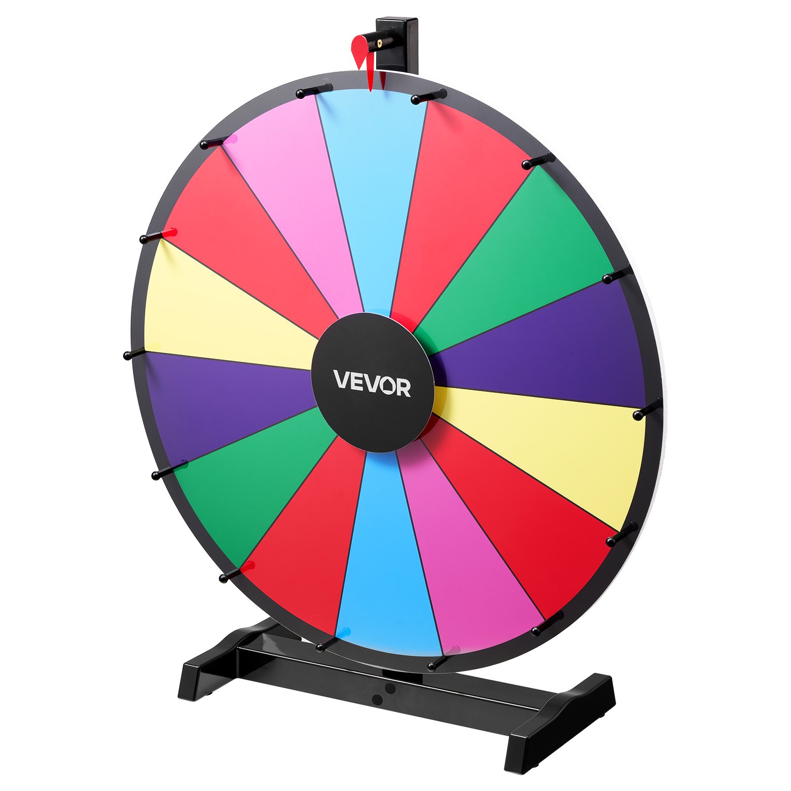 VEVOR 610 mm Spinning Prize Wheel, 14 Slots Spinning Wheel with Stand, Tabletop Win Fortune Roulette with a Dry Erase and 2 Markers, 6 Colors, Easy Assembly, for Party Pub Trade Show Carnival Events