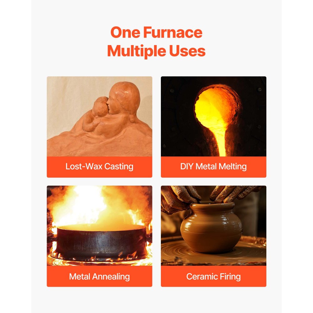 VEVOR Electric Melting Furnace, 1650W Digital Melting Furnace, Electric Kiln with Max Temperature 2192℉/1200℃ for Lost-Wax Casting, Clay DIY, Metal Annealing, Ceramic Firing, PID Temp Control