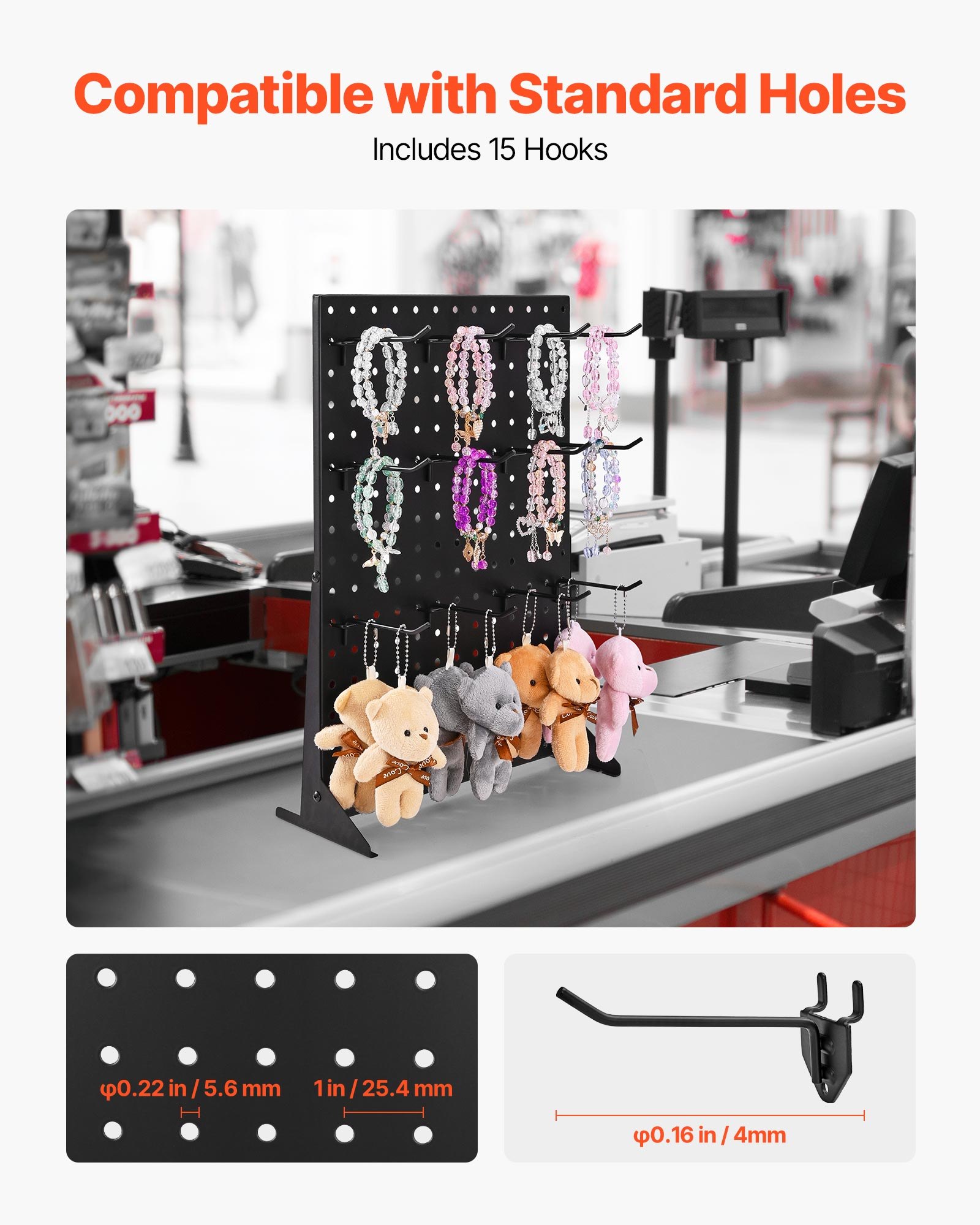 VEVOR Pegboard Display Stand, 17 x 13 Inch Tabletop Pegboard Display Stand with 15 Hooks, Thickened Cold-Rolled Steel Peg Board Panel for Grocery, Retail Store and Jewelry Shop, Black (1 PCS)