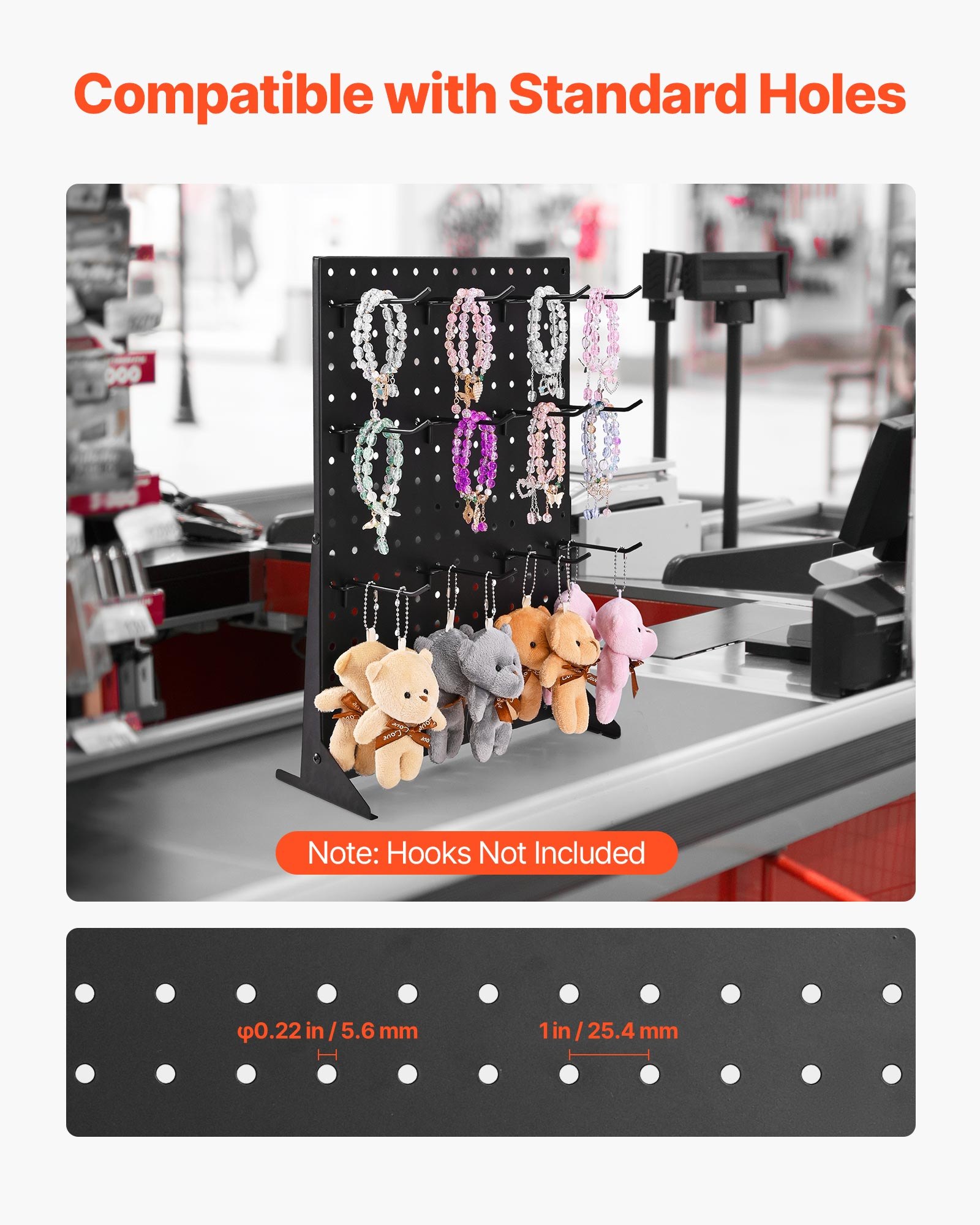 VEVOR Pegboard Display Stand, 17 x 13 in Tabletop Pegboard Display Stand, Accessories Rack Organizer, Thickened Cold-Rolled Steel Peg Board Panel for Grocery Retail Store Jewelry Shop, Black (4 PCS)