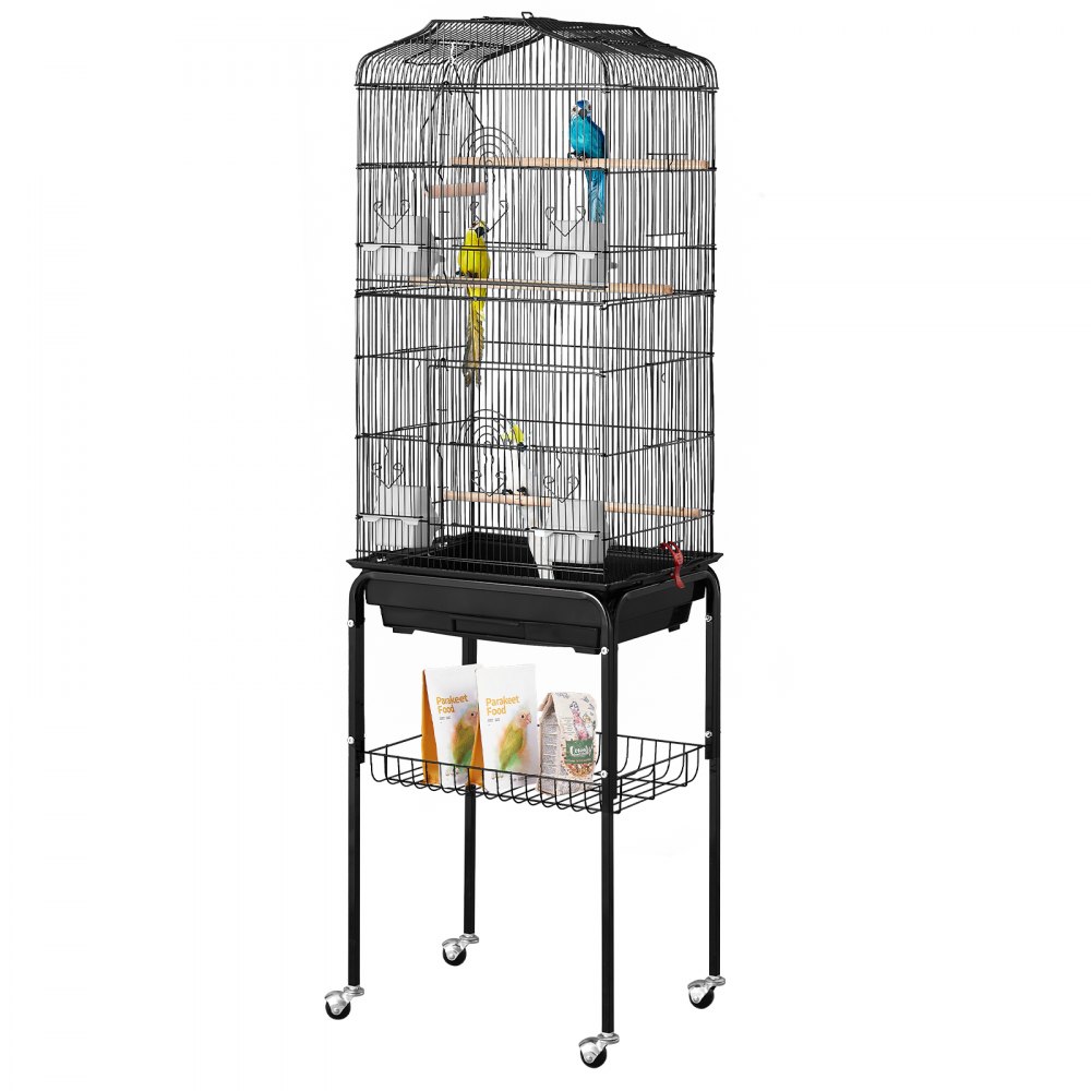 VEVOR Vogelkooi, 45,7 x 35,5 x 151 cm, Vogelvolière met open bovenkant en standaard, Stalen vogelvluchtkooi met uitneembare lade, Parkietenkooi met 4 zitstokken, Papegaaienkooi, Vogelhuis