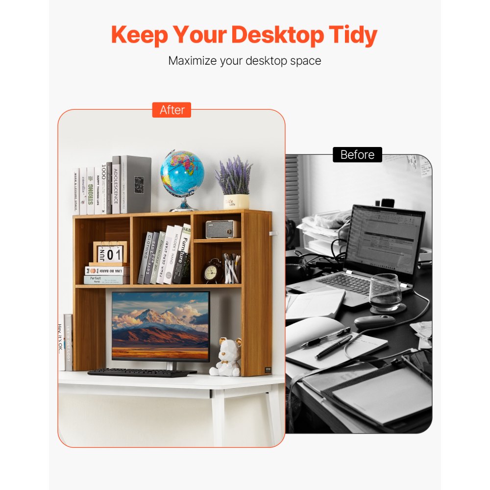 VEVOR Bureau Boekenplank 1-laags Organizer (94 x 24 x 73 cm) Tafelplanken Bureau Organizer Display Plank Gemaakt van Spaanplaat met Antislip Voetjes, voor Kantoor Slaapzaal, Houtkleur