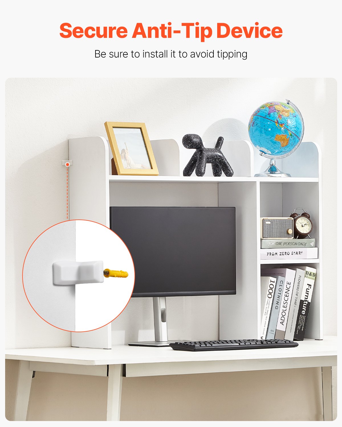 VEVOR Bureau Boekenplank 2-laags Organizer (94,5 x 24,1 x 73,4 cm) Tafelplanken Bureau Organizer Display Plank Gemaakt van Spaanplaat met Antislip Voetjes, voor Kantoor Slaapzaal, Wit