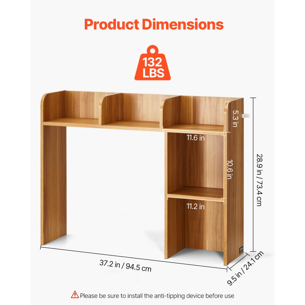 VEVOR Bureau Boekenplank 2-laags Organizer (94,5 x 24,1 x 73,4 cm) Tafelplanken Bureau Organizer Display Plank Gemaakt van Spaanplaat met Antislip Voetjes, voor Kantoor Slaapzaal, Houtkleur