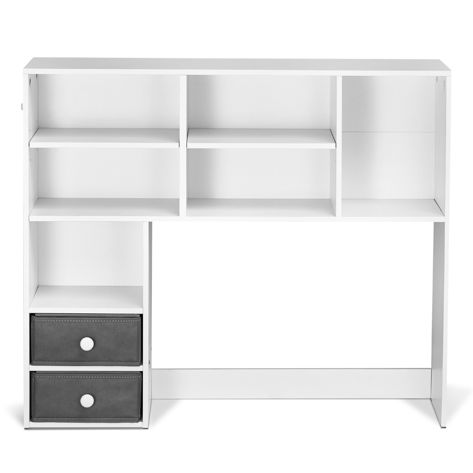 VEVOR Desktop Bookshelf, 3-Tier Desktop Storage Organizer, 37" x 10" x 31.1" Office Storage Rack Wood Display Shelf, Desktop Bookshelf Hutch with Two Fabric Drawers, for Office, Home & Dorm, White