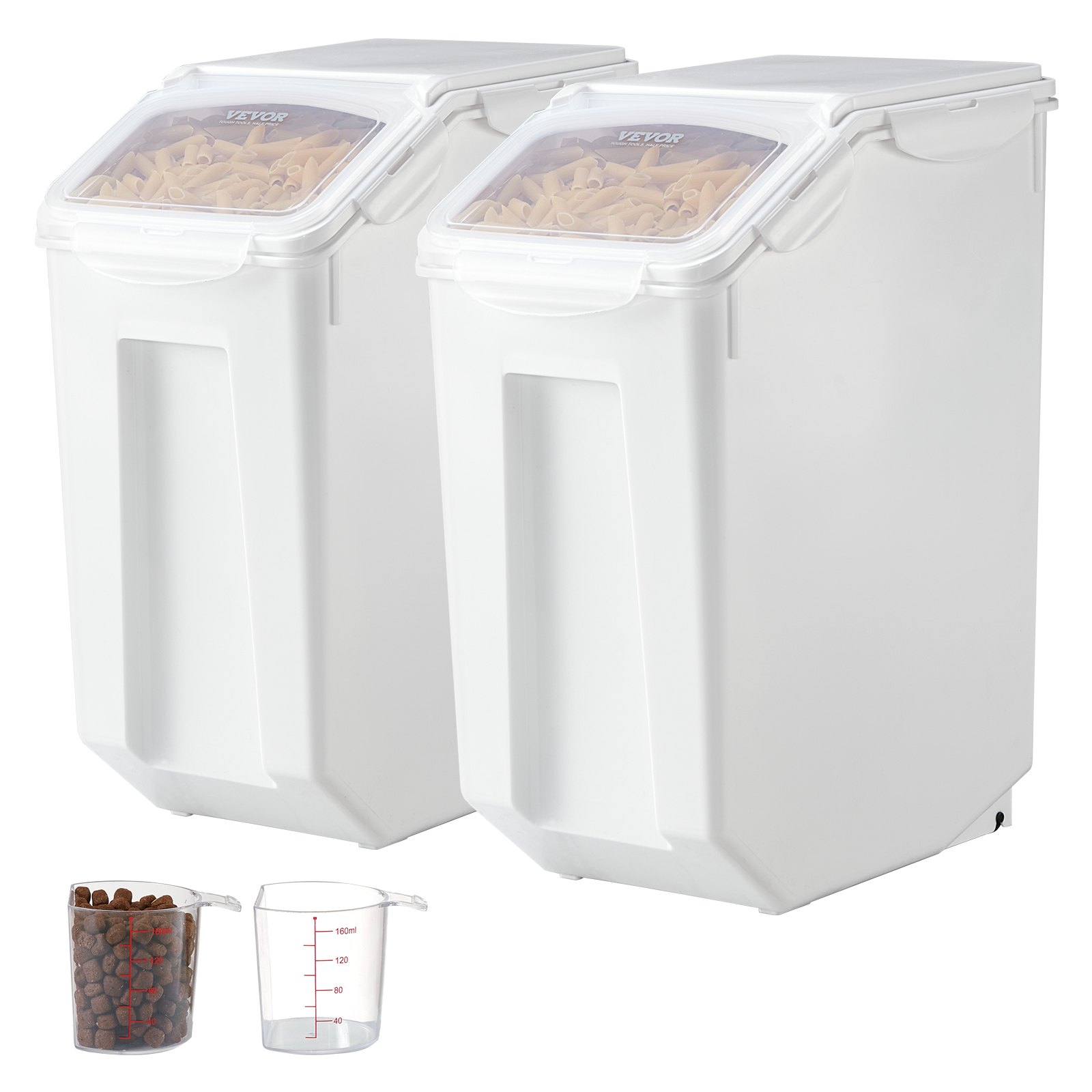 VEVOR Rijstbewaarcontainers 2-pack Hondenvoerdispenser, 2 x 20 L containers voor keukeningrediënten Granen, granen, meel, dierenvoercontainer met wielen, maatbeker, luchtdicht deksel