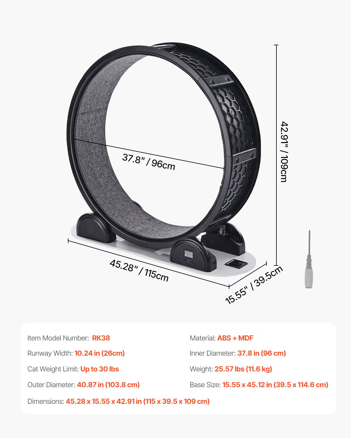 VEVOR Cat Exercise Wheel with Pedometer, 40.8 in, Cat Running Wheel with Brake & Carpeted Runway, Quiet Cat Treadmill for Indoor Cats Under 30lbs, Cat Exerciser for Pets Health & Fitness Black