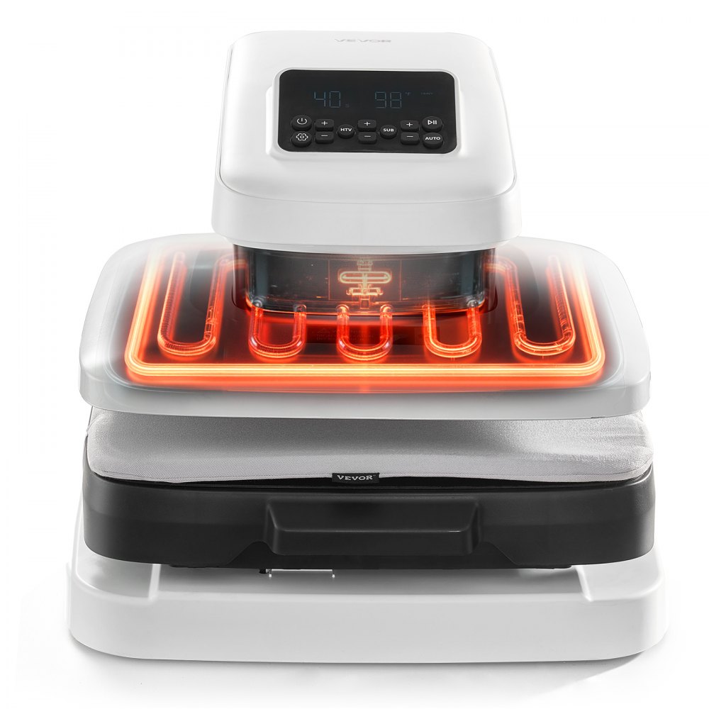 VEVOR Auto Heat Press Machine, 38 x 38 cm, T-Shirt Press Machine with Auto Release and Adjustable Pressure, Digital Display, Rapid Heating, for Sublimation, Vinyl, Heat Transfer Projects, White