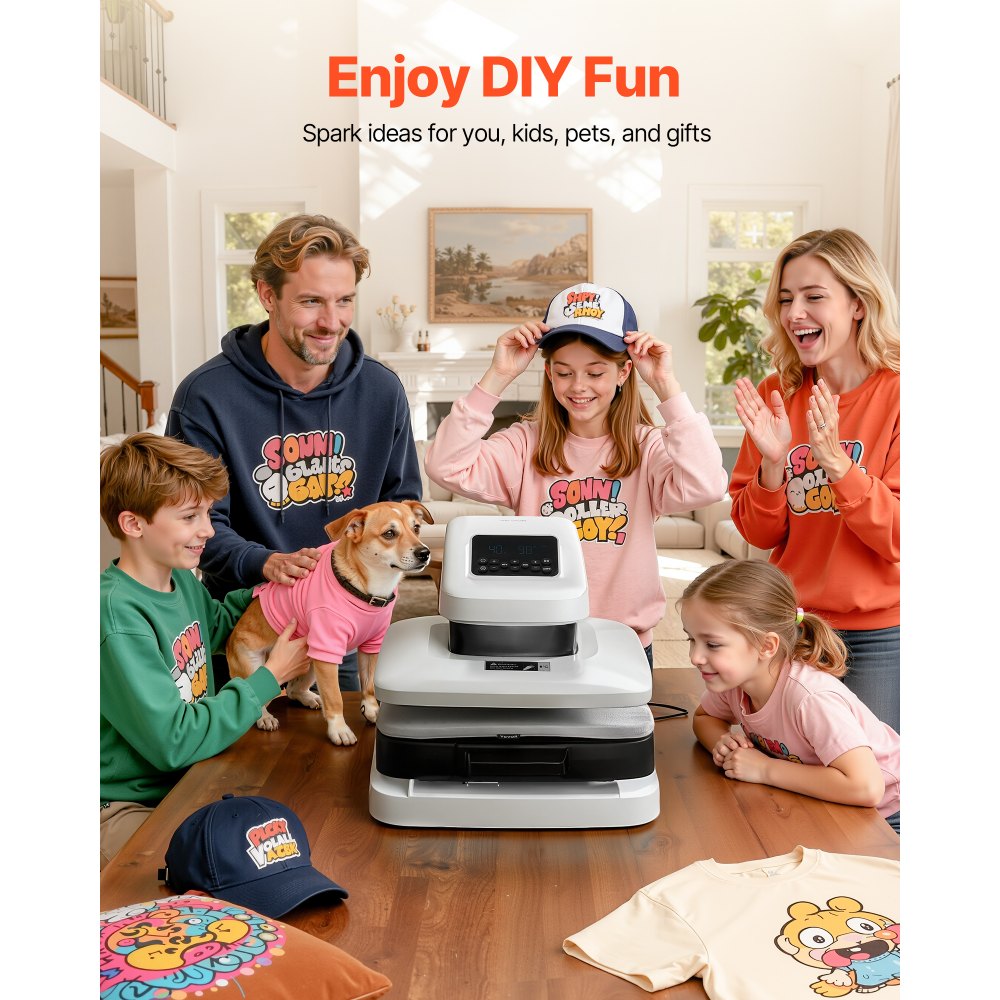 VEVOR Automatische hittepers (38 x 38 cm) T-shirtpers met automatische ontgrendeling en instelbare druk, digitaal display, hittepers voor sublimatievinyl-hitteoverdrachtsprojecten, wit