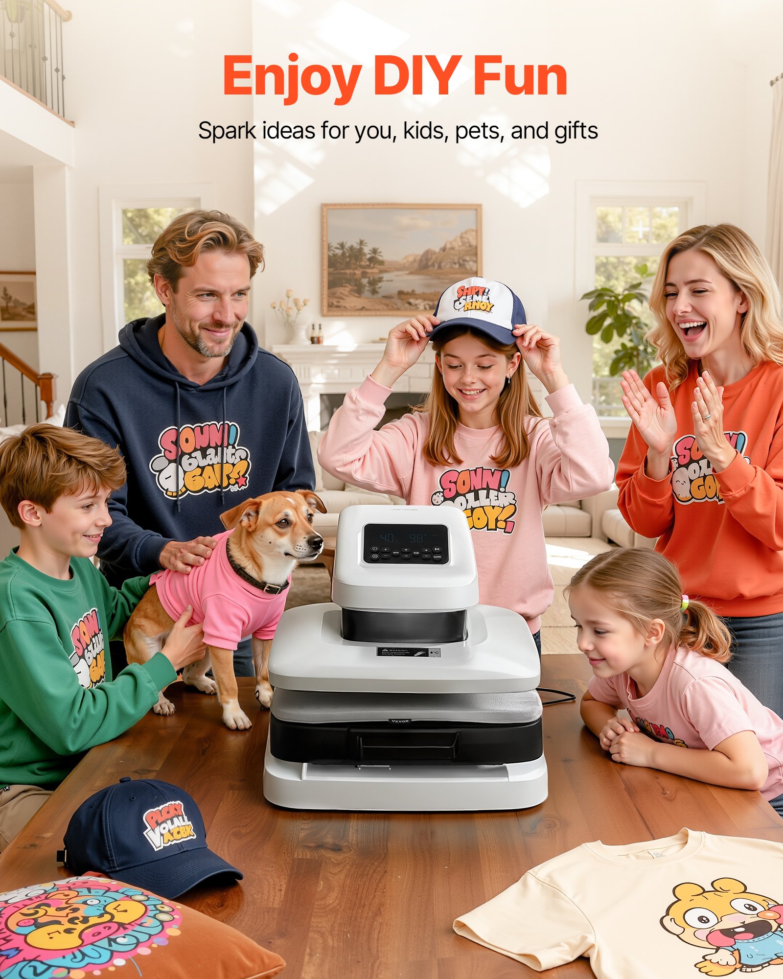 VEVOR Automatische hittepers (38 x 38 cm) T-shirtpers met automatische ontgrendeling en instelbare druk, digitaal display, hittepers voor sublimatievinyl-hitteoverdrachtsprojecten, wit