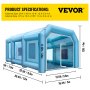 VEVOR Opblaasbare Spuitcabine 12x5x4m Werktent Lakcabine van 210D Oxford-stof 0,4mm PVC met Inflatieventilator en Ventilatieventilator voor het Schilderen van Auto's Kamperen in de Buitenlucht Blauw