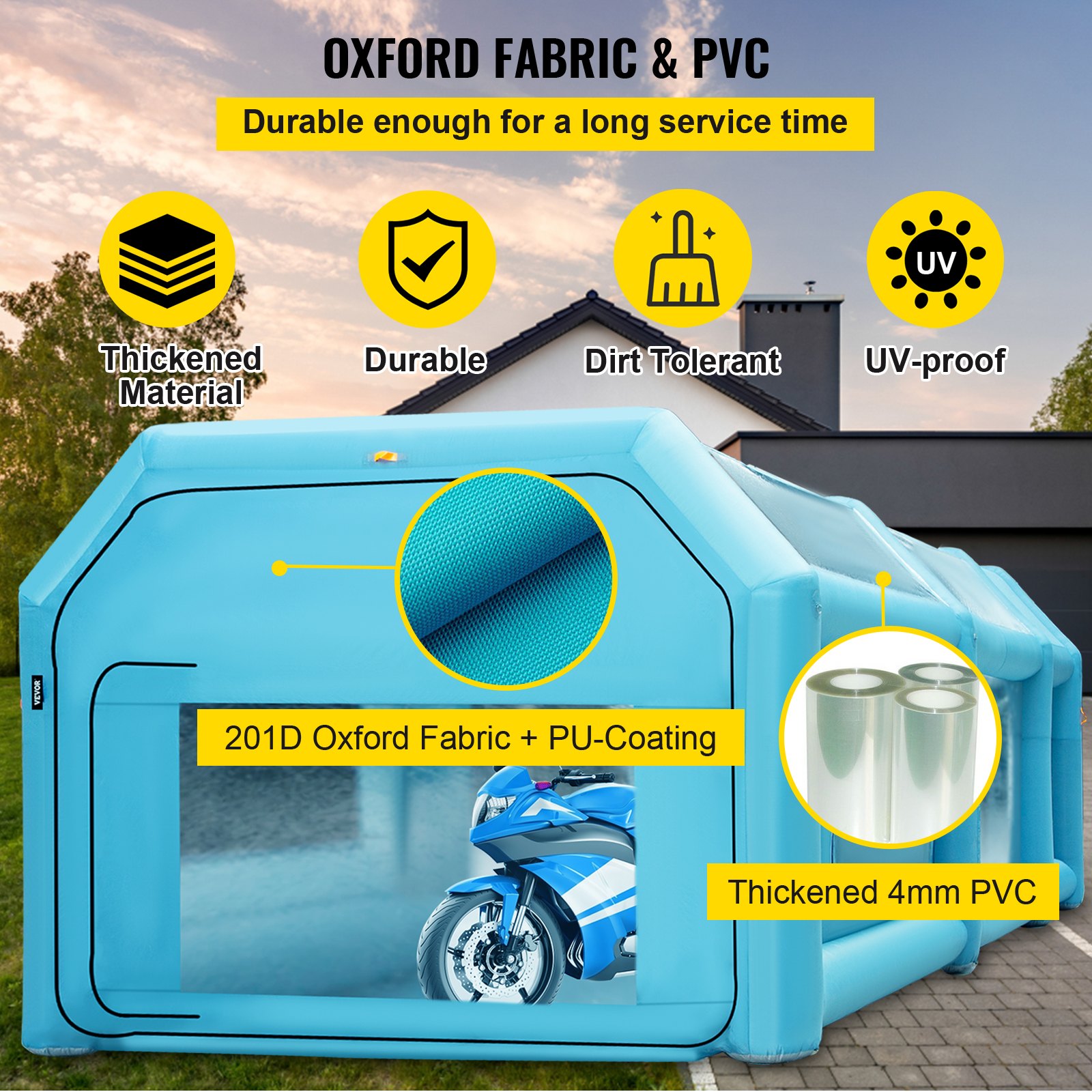 VEVOR Draagbare opblaasbare spuitcabine, 7 x 4 x 2,5 m opblaasbare spuitcabine, autospuittent met luchtfiltersysteem en 2 blazers, verbeterde spuitcabinetent, autospuitwerkplek