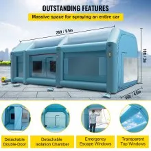 VEVOR draagbare opblaasbare spuitcabine, 8,5 x 4,6 x 3 m opblaasbare spuitcabine, autolaktent met luchtfiltersysteem en 2 blazers, spuitcabinetent, autolakwerkstation, parkeergarage