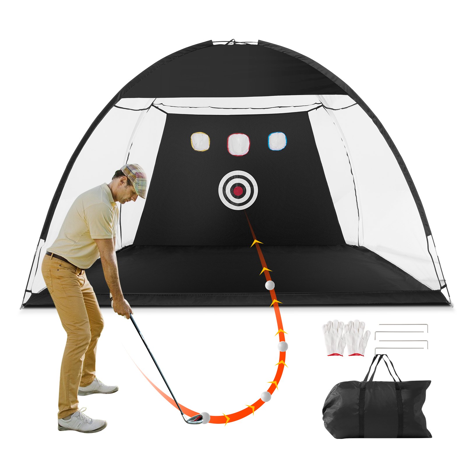 VEVOR Golfnet, 3 x 2,1 m, oefennet voor golf, net voor training van de golfswing binnen en buiten, net voor hulp bij het slaan van golf met doel en draagtas, voor het rijden en chippen in de achtertuin, cadeau voor mannen, golfliefhebbers, sportspel