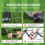 installation guide for VEVOR golf net on a grassy surface, featuring fiberglass poles and metal ground stakes.