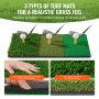 3 types of turf mats for golf practice with VEVOR golf net, showcasing high elasticity and a thick rubber base.