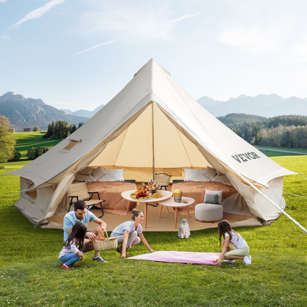VEVOR 6m Bell Tent Outdoor Glamping Canvas Tent Katoenen Tipi Tent voor Kamperen Waterdicht voor Familie Kamperen Buiten Jagen voor Alle Seizoenen