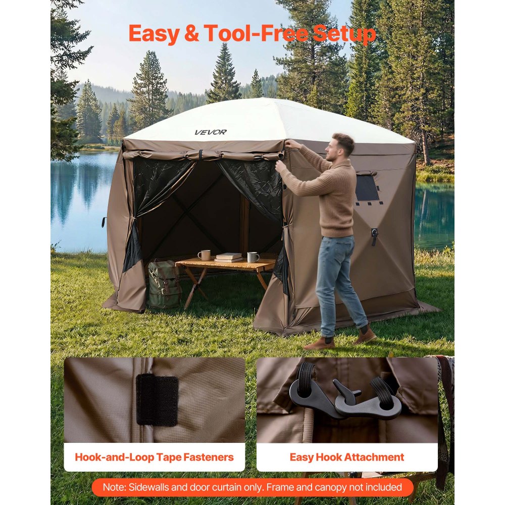 VEVOR Canopy Sidewalls, 1.73 x 1.48 m, Canopy Tent Walls with Waterproof and Sunlight Protection, 1 Zippered Door & 2 Windows Design for Outdoor Event Tents, Vendor Booths (6 Sidewalls Only, Brown)