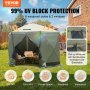 VEVOR pop up gazebo tent with 99% uv block protection, windproof cloths, and roll-up windows in a backyard.