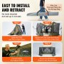 VEVOR pop up gazebo tent setup guide showing easy installation in four steps without tools.